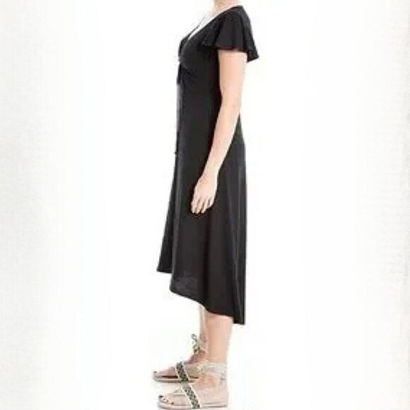 Maurice's Black V-neck A-line Flutter Sleeve Dress - Picture 2 of 15